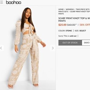 Brand New BOOHOO scarf knot top & wide leg trousers
